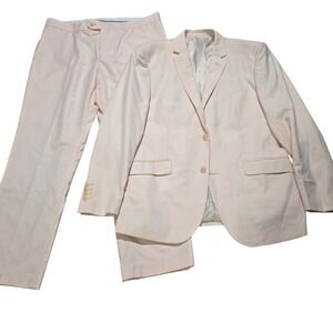 Alain Dupetit Suit Set Mens jacket 42R pants 36x28 Peach Slim Fit 2-Piece